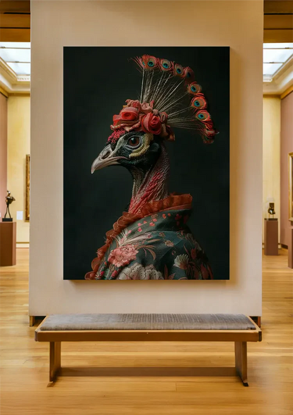 Graceful Bird with Red Flowers Headdress Dark Portrait Painting