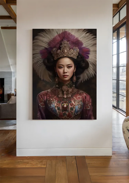 Royal Headdress Feather Jewelry Traditional Costume Portrait Painting