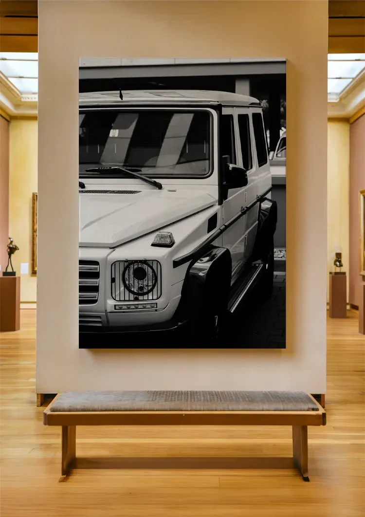 White Mercedes G Class Black and White Close Up Front Painting