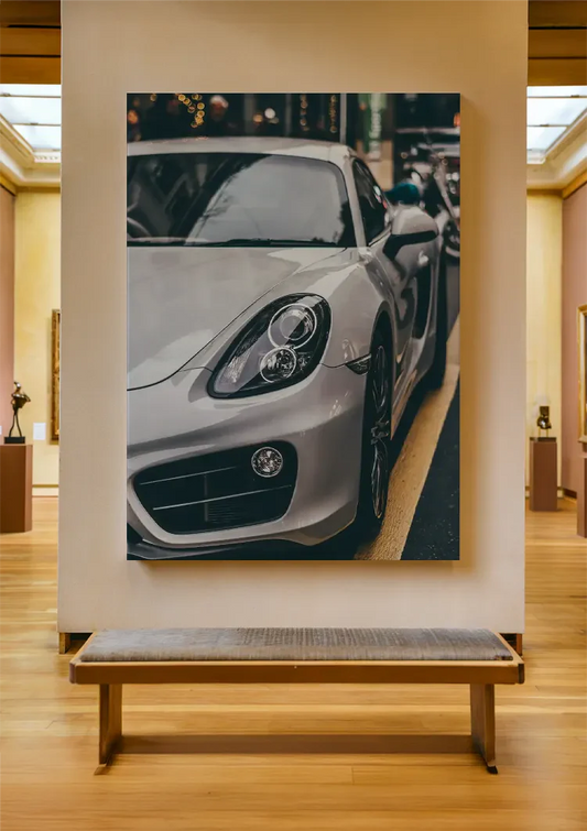 Grey sports car canvas painting on the wall in the hallway