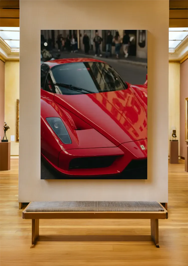 Roter Ferrari Enzo Nahaufnahme Stadtstraße Supersportwagen Gemälde
