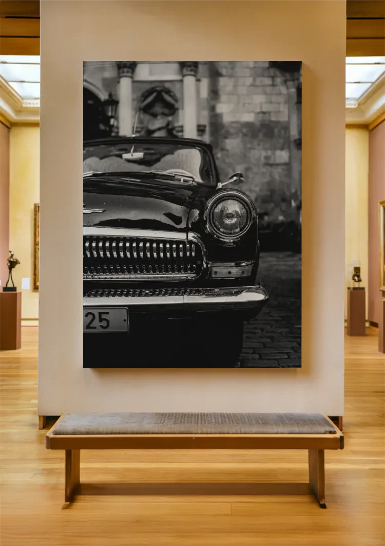 Vintage Oldtimer Schwarz Weiß Chromgrill Klassisches Auto Gemälde