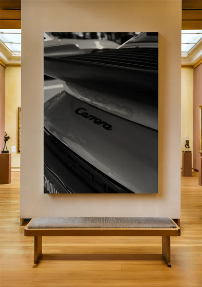Porsche Carrera Embleem Close Up Zwart Wit Achterkant Schilderij