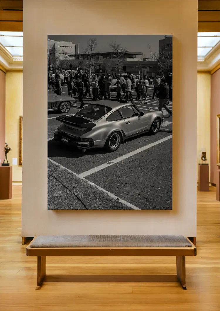 Silver Porsche 911 Carrera Black White Car Show Street Photography Painting