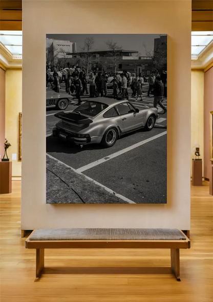 Silver Porsche 911 Carrera Black White Car Show Street Photography Painting