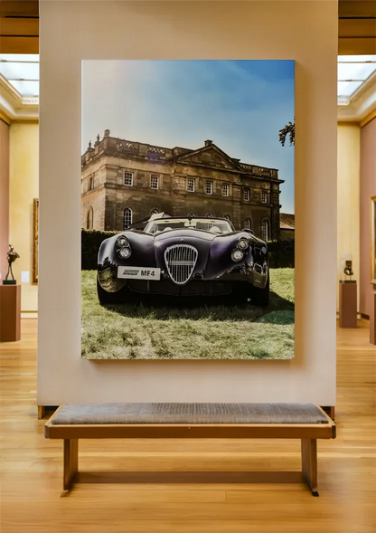 Lila Oldtimer MF4 Sportwagen Landhaus Herrenhaus Blauer Himmel Gemälde