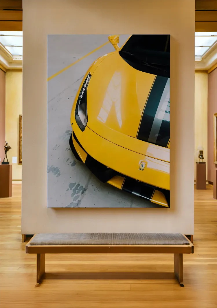 Gelber Ferrari 488 Pista Draufsicht Sportwagen Gemälde
