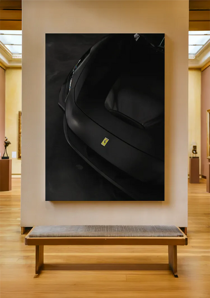 Ferrari F8 Tributo Schwarz Matt Motorhaube Gelbes Emblem Luxus Sportwagen Gemälde