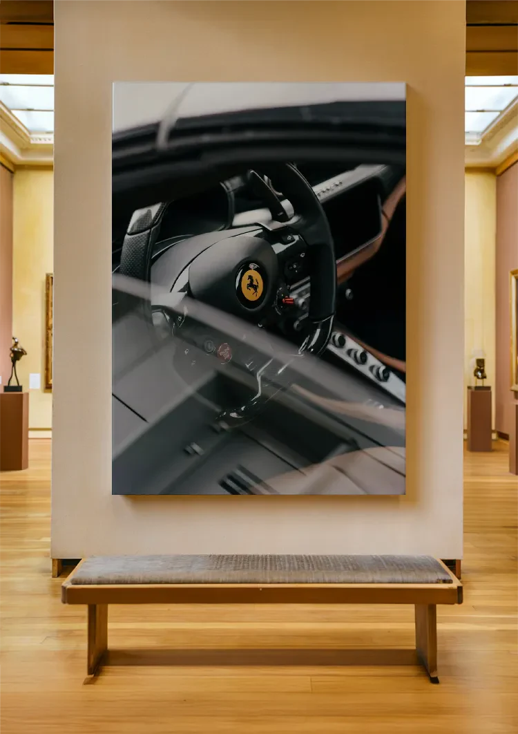 Ferrari Cockpit Interieur Lenkrad Leder Sportwagen Gemälde