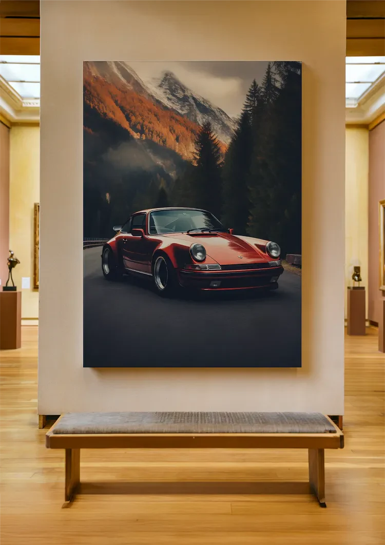 Rode Porsche 911 Turbo Berglandschap Herfsttinten Schilderij