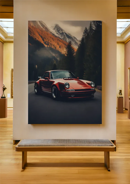 Rode Porsche 911 Turbo Berglandschap Herfsttinten Schilderij