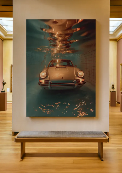 Classic Porsche Underwater Turquoise Gold Surreal Luxury Art Painting