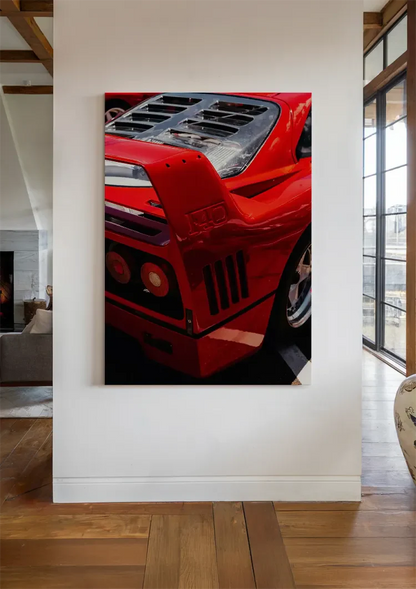Ferrari F40 Rot Nahaufnahme Heck Lufteinlässe Ikonischer Supersportwagen Gemälde