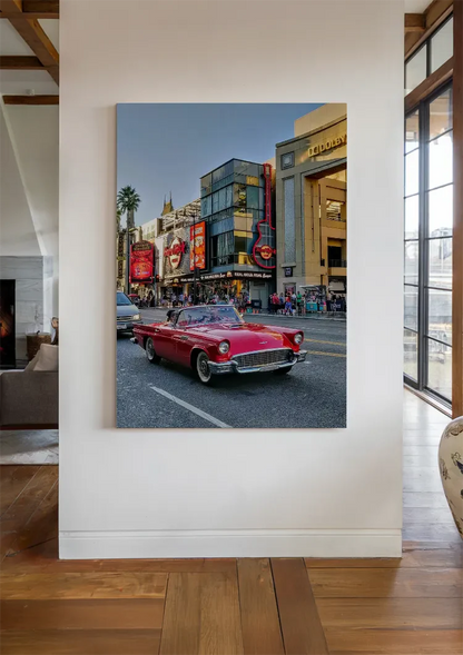 Rotes Oldtimer Las Vegas Strip Belebte Stadtstraße Retro Americana Gemälde