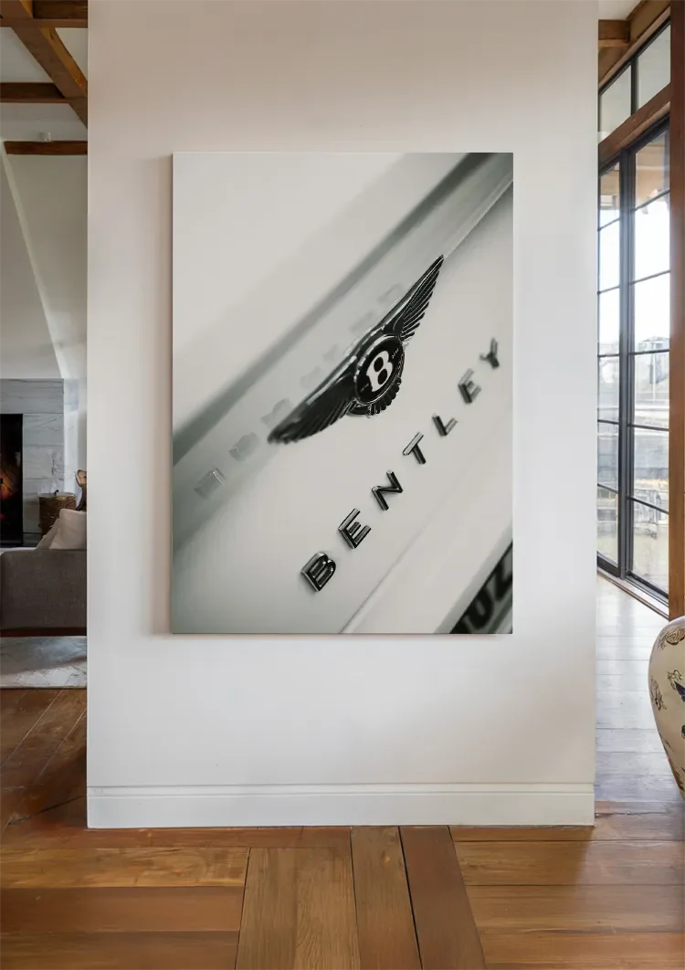 Bentley Logo Close Up White Chrome Emblem Luxury Car Painting