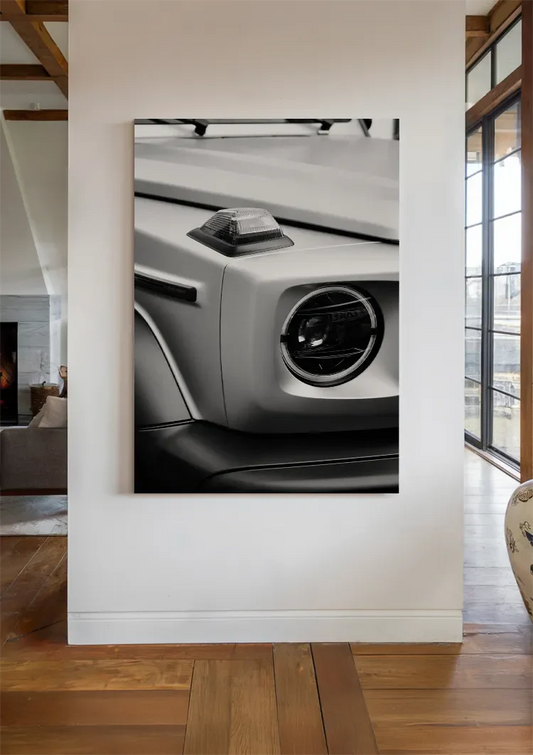 Autokoplamp canvas schilderij aan de muur bij de voordeur in de hal