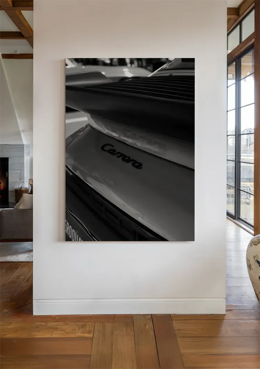 Sports car emblem canvas painting by the front door in the hallway