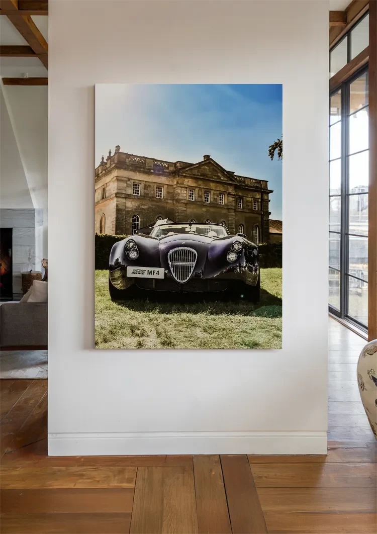 Lila Oldtimer MF4 Sportwagen Landhaus Herrenhaus Blauer Himmel Gemälde
