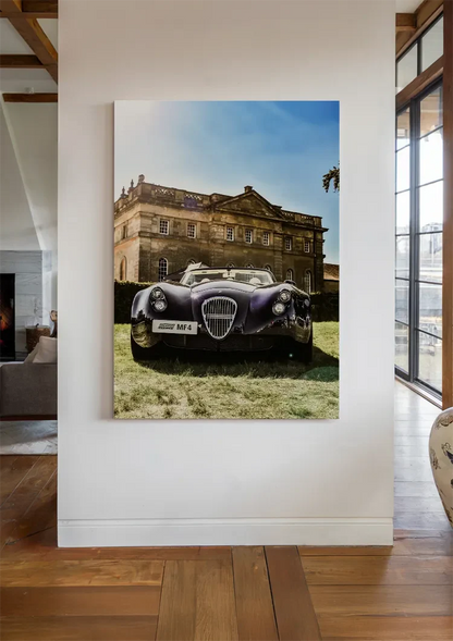 Lila Oldtimer MF4 Sportwagen Landhaus Herrenhaus Blauer Himmel Gemälde