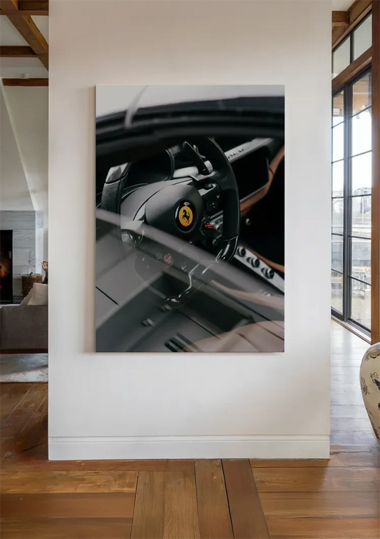 Het cockpit interieur canvas schilderij aan de muur in de hal bij de voordeur