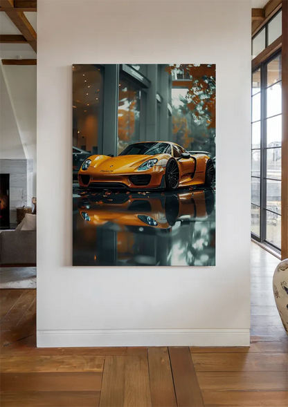 Orange Porsche 918 Spyder Showroom Glossy Floor Painting