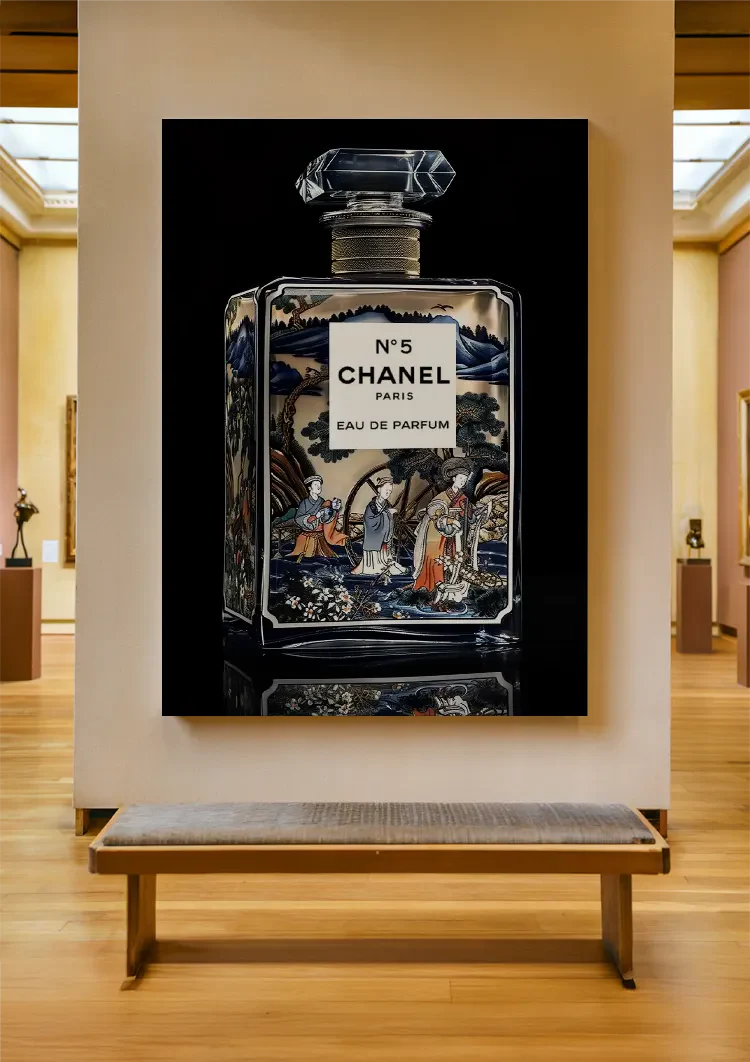 Delft Blue Perfume Bottle Oriental Decor Gold Black Background Luxury Painting