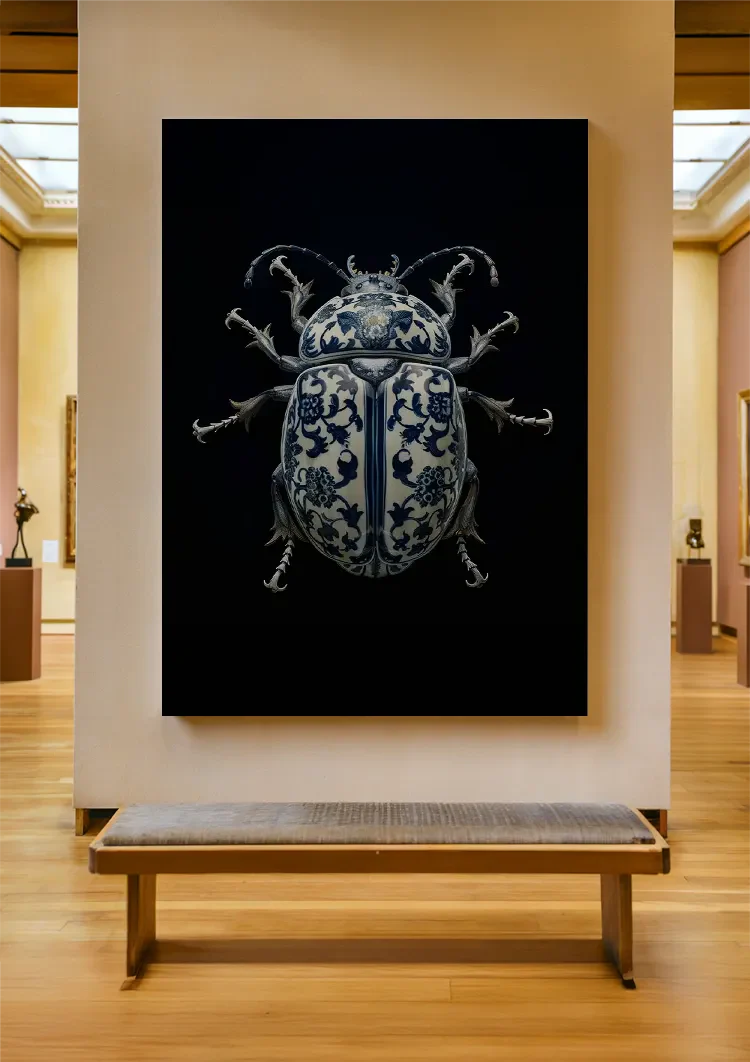 Delft Blue Porcelain Beetle Dark Background Painting