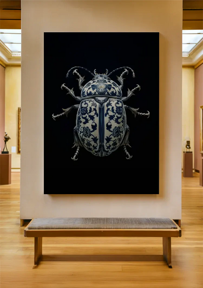 Delft Blue Porcelain Beetle Dark Background Painting