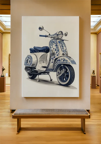 Delfts Blauwe Vintage Vespa Scooter Bloemen Decoratie Schilderij