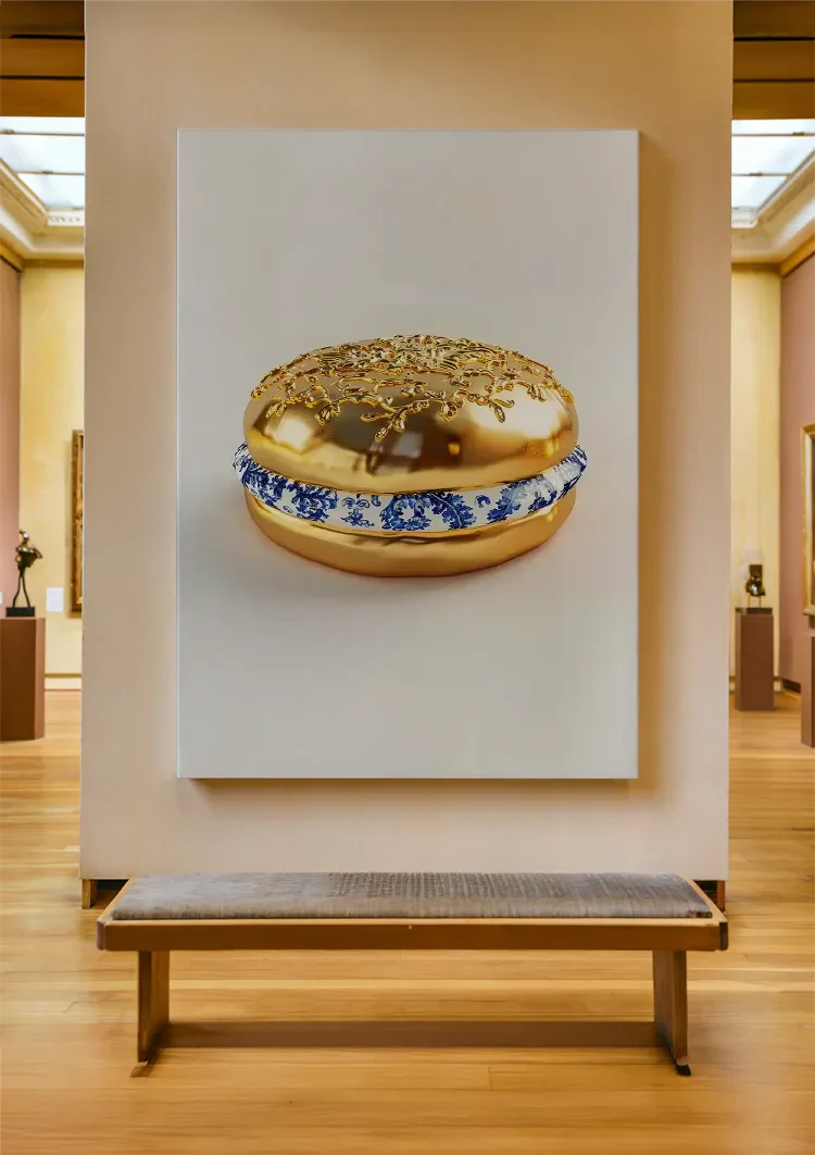 Golden Hamburger Delft Blue Decoration Surreal Painting