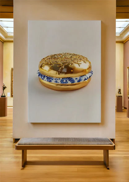 Golden Hamburger Delft Blue Decoration Surreal Painting