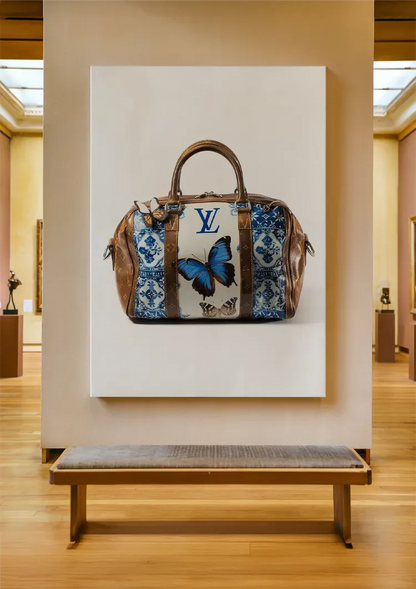 Louis Vuitton Tas Blauwe Vlinders Bloemen LV Logo Luxe Mode Schilderij