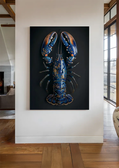 Delft Blau Gold Hummer Dunkler Hintergrund Luxuriöse Details Malerei