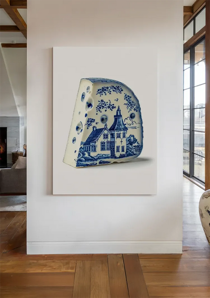 Delft Blue Cheese with Dutch House Illustration Painting