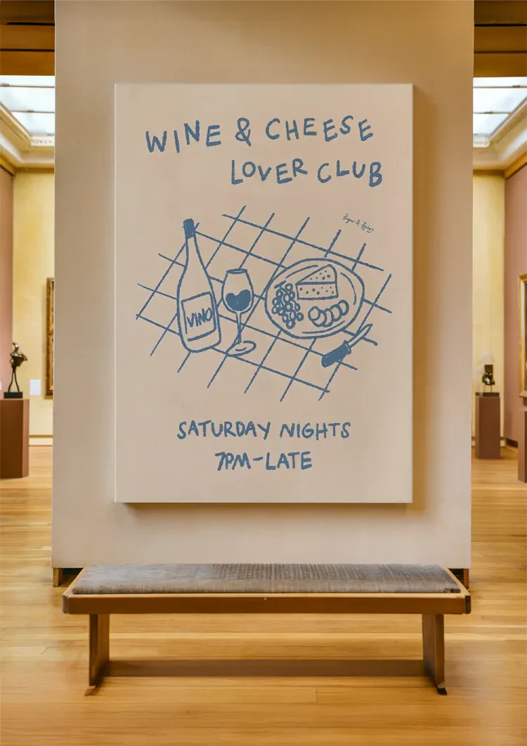 Wein- und Käseclub Retro-Illustrationsposter Gemälde