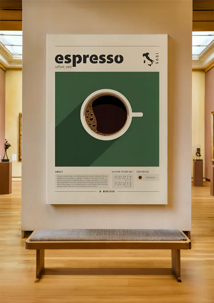 Espressotasse Retro Grünes Kaffeeposter Gemälde im Vintage-Stil