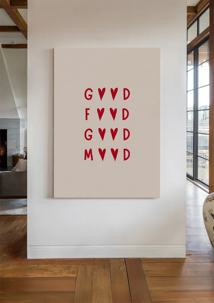 Good Food Good Mood Typografie Rote Herzen Creme Hintergrund Minimalistisches Gemälde