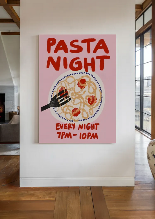 Pasta Night Retro Illustration Leinwandbild an der Wand im Flur