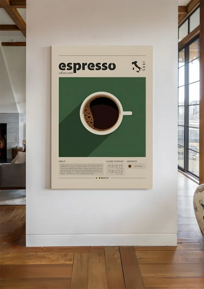 Espressotasse Retro Grünes Kaffeeposter Gemälde im Vintage-Stil