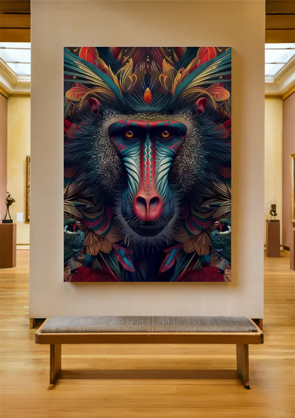Kleurrijke Mandril Blauw Rood Gezicht Patroon Exotisch Portret Schilderij