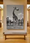 Giraffe Fußball Kinder Spielerisch Schwarz Weiß Lustiges Gemälde