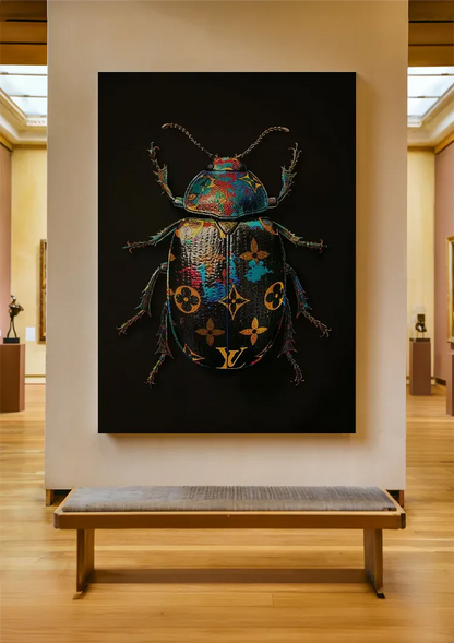 Kleurrijke Kever Louis Vuitton Motief Donkere Achtergrond Luxe Pop Art Schilderij