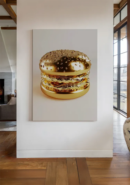 Golden Hamburger Luxury Shiny Gold Digital Art Pop Art Painting