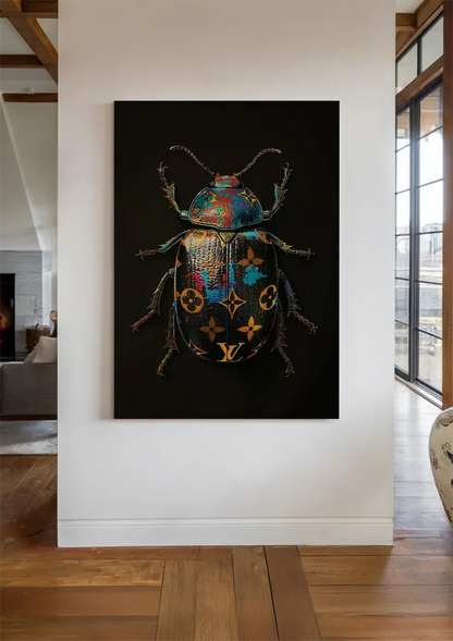 Kleurrijke Kever Louis Vuitton Motief Donkere Achtergrond Luxe Pop Art Schilderij