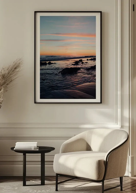 Zonsondergang boven zee canvas schilderij aan de muur in de hal