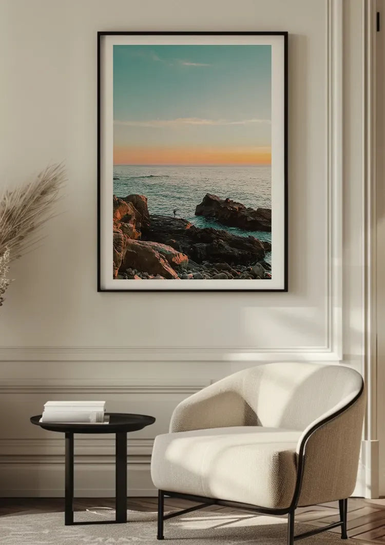 Rocky Coast At Sunset Wild Sea Golden Sky Painting