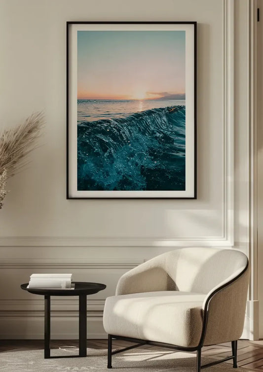 Golf bij zonsondergang canvas schilderij aan de muur in de hal
