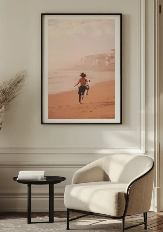 Surfer op het strand canvas schilderij aan de muur in de hal