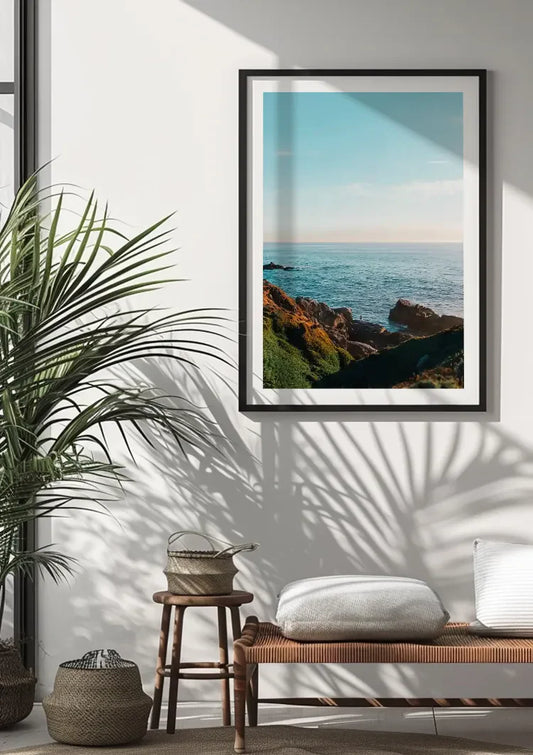Rustige Zee Met Heldere Blauwe Lucht Minimalistisch Oceaan Canvas Schilderij