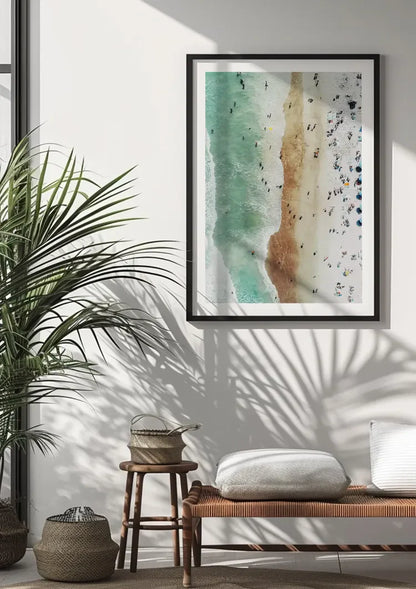 Kunstdruck Strand Draufsicht Mit Schwimmern Und Sonnenschirmen